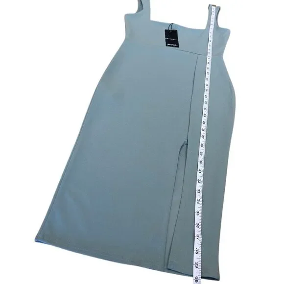 Nasty Gal Square Neck Split Hem Midi Sage Dress Size 4 - Picture 15 of 16